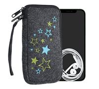 kwmobile Housse de Protection pour Smartphone Compatible avec XL - 6,7/6,8" - Sacoche de Protection Téléphone Portable en Feutre étoile Vert Clair-Bleu-Gris foncé