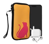kwmobile Housse de Protection pour Smartphone L - 6,5" - Sacoche de Protection pour Téléphone Portable en Néoprène Ombre de Chat Fuchsia-Miel