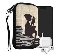 kwmobile Housse de Protection pour Smartphone L - 6,5" - Sacoche de Protection pour Téléphone Portable en Néoprène Fille et Livre Noir-Beige