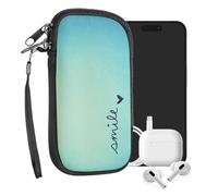 kwmobile Housse de Protection pour Smartphone L - 6,5" - Sacoche de Protection pour Téléphone Portable en Néoprène Smile avec cœur Bleu-Turquoise