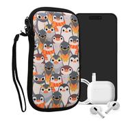 kwmobile Housse de Protection pour Smartphone M - 5,5" - Sacoche de Protection pour Téléphone Portable en Néoprène Design Pingouin Gris-Jaune-Marron