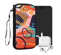 kwmobile Housse de Protection pour Smartphone XL - 6,7/6,8" - Sacoche de Protection pour Téléphone Portable en Néoprène Motif coloré Bleu foncé-Orange-Rose Ancien