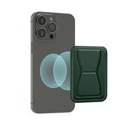 kwmobile Porte-Carte aimanté iPhone 16/15 / 14/13 / 12 Series Compatible avec MagSafe - Pochette magnétique en Similicuir pour 2 Cartes avec Fonction Support et Support Doigt - Vert foncé