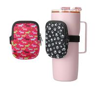 kwmobile Sacoche en néoprène pour Bouteille d'eau 1,2 L - Lot de 2X Petit Sac de Rangement 13,5 x 10 cm avec Fermeture éclair - Rose Clair-Noir-Blanc