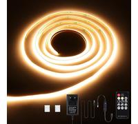 KWODE COB LED Streifen 3000K warmweiß, 2m 768LEDs Dimmbar 3mm Breit COB LED Strip, 12V DC Flexibel Lichtleiste mit Netzteil und RF Fernbedienung für Wohnzimmer Schlafzimmer Küche DIY Dekoration