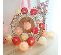 KWODE Guirlande Lumineuse Boule Coton, Interieur Decoration Noël Deco, 3.5M 20er LED Globe Light, Fille, Princesse, Enfant, Bebe, Chambre Mariage Atmosphera Décorations, (USB 6cm Rose/Rouge)