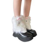 kwoifioy Jambières en peluche pour femme - Couvre-bottes d'hiver confortables - Thermiques - Oreilles de chat de dessin animé - Couvre-pieds sans pieds - Jambières en peluche