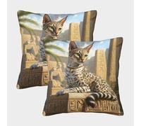 KWPGMDRY Egyptian Chat Housse De Coussin Architecture égyptienne Antique Taie d'oreiller Adaptée pour Canapé Maison Salon Chambre Décoration De La Maison,50x50cm Paquet De 2