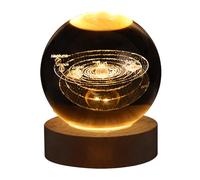KWQBHW Boules de Cristal Veilleuse Système Solaire/Saturne/Lune/Galaxie Boules de Verre Lampe de Nuit avec Base en Bois Gravé Sphère de Cristal Lumière pour Cadeaux de Décoration(Système solaire)
