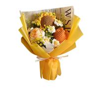 KWQBHW Bouquet de Fleurs au Crochet Terminé, Bouquet Tricoté à la Main, Tournesol Artificiel, Roses, Marguerites, Kit de Sac Cadeau pour la Fête des Mères, Un Anniversaire, la Saint-Valentin(Jaune)