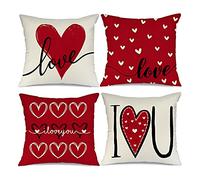 KWQBHW Lot de 4 housses de coussin pour la Saint-Valentin - Motif cœur rouge - 45 x 45 cm