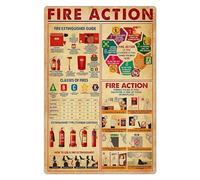 KWQDOZF Affiche en métal « Connaissance des actions contre les incendies » Guide d'extincteur Plaque en métal pour pompier Science Maison Espace public Chambre Décoration murale 30,5 x 40,6 cm