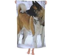 KWQDOZF Akita - Serviette de Plage en Microfibre, emblème de Race Canine, Version Neige, Couverture de Plage très absorbante, Serviettes de Bain Douces, 80x130 CM