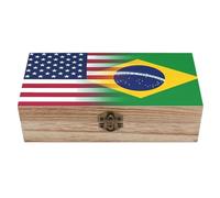 KWQDOZF Boîte de rangement en bois aux couleurs des drapeaux des États-Unis et du Brésil, avec couvercle à charnières et serrure, idéale pour conserver des souvenirs décoratifs.