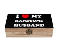 KWQDOZF Boîte de rangement en bois avec couvercle « J'aime mon beau mari », boîte de rangement décorative pour bijoux