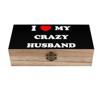 KWQDOZF Boîte de rangement en bois avec couvercle « J'aime mon mari fou », boîte de rangement décorative pour bijoux