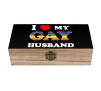 KWQDOZF Boîte de rangement en bois avec couvercle « J'aime mon mari gay », boîte de rangement décorative pour bijoux