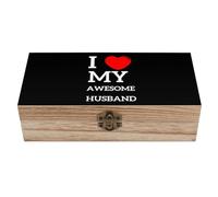 KWQDOZF Boîte de rangement en bois « J'aime mon mari formidable » avec couvercles à charnières et serrure, idéale pour conserver des souvenirs décoratifs.