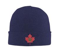 KWQDOZF Bonnet d'hiver à Revers en Tricot pour Homme et Femme, Motif Drapeau du Maroc, Canada, Feuille d'érable, Noir