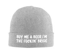 KWQDOZF Bonnet d'hiver « Achetez-Moi Une bière ! Je suis la mariée » pour Homme et Femme, Bonnet de Ski Ample à Revers tricoté, Noir