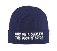 KWQDOZF Bonnet d'hiver « Achetez-Moi Une bière ! Je suis la mariée » pour Homme et Femme, Bonnet de Ski Ample à Revers tricoté, Noir