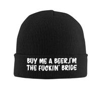 KWQDOZF Bonnet d'hiver « Achetez-Moi Une bière ! Je suis la mariée » pour Homme et Femme, Bonnet de Ski Ample à Revers tricoté, Noir