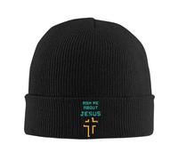 KWQDOZF Bonnet d'hiver chrétien « Demandez-Moi à Propos de Jésus » pour Hommes et Femmes, Bonnet de Ski Ample à Revers tricoté, Noir