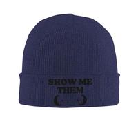 KWQDOZF Bonnet d'hiver « Montrez-Moi Leurs Seins » pour Homme et Femme, Bonnet de Ski Chaud et Confortable en Tricot à Revers, Noir