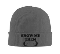 KWQDOZF Bonnet d'hiver « Montrez-Moi Leurs Seins » pour Homme et Femme, Bonnet de Ski Chaud et Confortable en Tricot à Revers, Noir