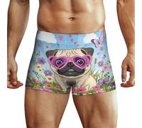 KWQDOZF Boxer pour Homme avec imprimé de Fleurs de Bouledogue Heureux, sous-vêtement Extensible, Doux