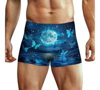KWQDOZF Boxer pour Homme Bleu Papillon mer Lune Boxer Short imprimé sous-vêtements Extensible Boxer Tronc Doux