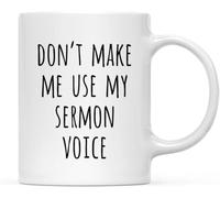 KWQDOZF Cadeau humoristique pour pasteur : Mug fantaisie « Ne m’obligez pas à utiliser ma voix de sermon » (325 ml) en céramique imprimée recto verso avec anse. Idéal pour le thé ou le lait.