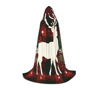 KWQDOZF Cape à capuche pleine longueur en forme de cerf blanc sur plaid pour Halloween, Noël, cosplay, costumes de fête pour adolescents unisexes, taille 55 pouces