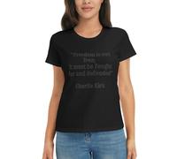 KWQDOZF Charlie Kirk La liberté n'est Pas Gratuite, Elle Doit être défendue et combattue T-Shirt à Manches Courtes et col Rond pour Femme Noir S