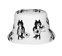 KWQDOZF Chaton Calico icône Guitare ukulélé Seau Chapeaux Mode Casquette de Soleil en Plein air pêcheur Chapeau Style Quotidien pour Femmes et Hommes
