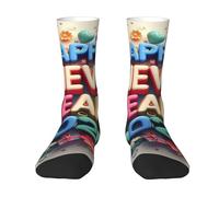 KWQDOZF Chaussettes « Au revoir 2024 » et « Bonjour 2025 », chaussettes tube moyennes, chaussettes fantaisie décontractées pour femmes et hommes, cadeaux