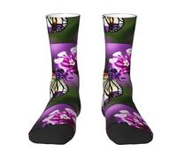KWQDOZF Chaussettes mi-mollet à motif papillon violet prune pour tous : confortables, élastiques, s'adaptent aux longueurs de 36 à 45 pieds