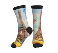 KWQDOZF Chaussettes mi-mollet Tour Eiffel aquarelle pour femmes et hommes, automne, Paris, respirantes, avec soutien de la voûte plantaire, idéales pour la course et la randonnée.