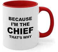 KWQDOZF Chef, parce que je suis le chef ! C'est pourquoi ! Tasse à café fantaisie, tasse à thé en céramique imprimée recto verso, cadeau pour maman, papa, ami, femme, mari, 325 ml (11 oz).