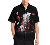 KWQDOZF Chemise hawaïenne Funky pour Hommes, Chemises à imprimé jetons de Casino et Poker, Chemises de Vacances Tropicales