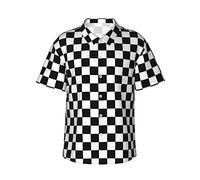 KWQDOZF Chemise hawaïenne pour Hommes, Drapeau à Damier de Course Noir et Blanc, Chemises de Plage Tropicales à Manches Courtes, Hauts à Boutons avec Paquets