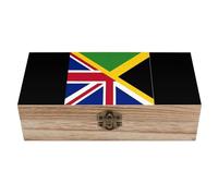 KWQDOZF Coffret de rangement décoratif en bois, demi-drapeau jamaïcain, avec couvercle à charnière, idéal pour ranger des bijoux souvenirs.