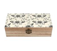 KWQDOZF Coffret de rangement en bois à couvercle à charnière, orné d'un papillon tête de mort et d'une fleur noire effrayante, idéal pour ranger des bijoux souvenirs.