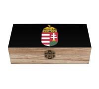KWQDOZF Coffret de rangement en bois orné des armoiries de Hongrie, avec couvercle à charnière, pour bijoux souvenirs.