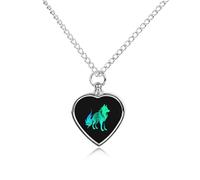 KWQDOZF Collier avec pendentif en forme de cœur et silhouette de loup pour cendres d'animaux de compagnie, mini étui, bijoux de crémation pour chien et chat, souvenir