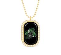 KWQDOZF Collier avec pendentif tête de mort et feuille de cannabis pour femme, chaîne carrée en or et argent, lunette en diamant, bijoux tendance
