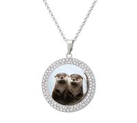 KWQDOZF Collier imprimé loutre mignon, délicat pendentif en faux diamant