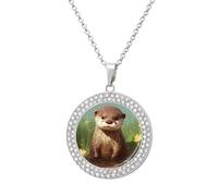 KWQDOZF Collier imprimé loutre mignon, délicat pendentif en faux diamant
