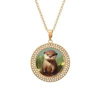 KWQDOZF Collier imprimé loutre mignon, délicat pendentif en faux diamant