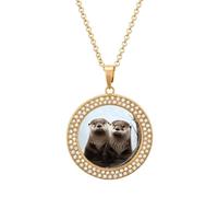 KWQDOZF Collier imprimé loutre mignon, délicat pendentif en faux diamant